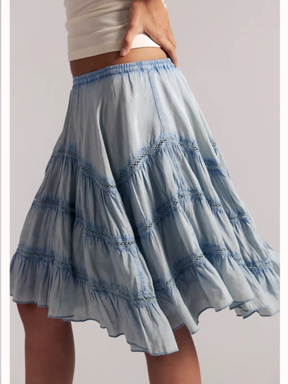 NWT Free People Dusty Blue - Washed Nora Skirt Crochet Detail and Liner Large